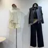 Camiseta básica de manga larga con cuello redondo, corte slim, estilo americano, elástica, adelgazante, tejido cepillado, capa base, top interior, otoño