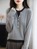 Nuevo Jersey de Punto de Dos Piezas Falsas en Color Contrastante Otoño e Invierno para Mujer Estilo Coreano Reductor de Edad Top Interior Jersey Básico y Versátil para Mujer