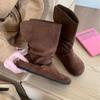 Versión de Piel de Vaca~Botines Cortos Plegables de Dos Vías con Punta Redonda Grande Retro de Gamuza para Mujer, Modelo Nuevo 2025 con Aumento Oculto de Altura, Botines Martin Vaqueros