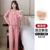 Pijama para mujer, estilo primavera y otoño, manga larga, nuevo modelo 2025, cárdigan de encaje de moda con cuello redondo y volantes, ropa de casa