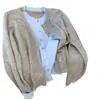 Cárdigan suéter de bloques de color gris y azul para mujer, estilo de dos piezas falso, nueva colección otoño 2026, estilo holgado y relajado, top de punto suave y cómodo