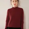 Suéter Feminino de Cashmere Gola Alta Meia Espesso Cor Sólida Simples Malha Solta Camada Base Suéter Cashmere Puro