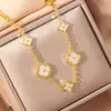 [Set] Collar de Trébol de Cuatro Hojas Accesible de Lujo Transfronterizo Pendientes para Mujer Pulsera Moda de Nicho de Gama Alta Colgante Exquisito Joyería