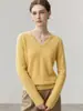 100% cachemira pura, elegante y estilizado, cuello en V, camisa básica versátil, suéter de punto cálido de manga larga