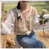 Primavera y Otoño Nuevo Cuello Calado Crochet Bordado Camisa Tejida Camisa de Manga Larga Ajustada Corta Chica