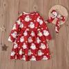 Vestido de rayas de Papá Noel de manga larga para primavera y otoño, estilo europeo y americano + pañuelo para la cabeza, conjunto de dos piezas para niños, moda de Instagram
