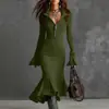 Otoño 2026 Moda Transfronteriza Europea y Americana Nuevo Elegante Vestido de Punto de Cola de Pez con Cuello de Cremallera y Mangas de Campana