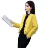 Abrigo Corto Chic de Otoño para Mujer con Solapa de Borde de Pétalos, Cuello de Perlas de Doble Botonadura, Elegante Cárdigan de Manga Larga