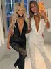 Mono Sexy de Cuello Halter Transfronterizo 2025 Escote en V Profundo Espalda Descubierta Ajustado Bodycon Largo Vestido de Fiesta Mono para Mujer