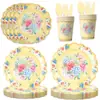 Amazon Fiesta de Té de Primavera Fiesta de Niñas Suministros para Vajilla de Fiesta Bandeja de Papel con Encaje Vaso de Papel Suministros para Decoración de Fiesta