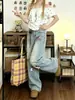 Jeans rectos de pierna ancha largos bordados de gato Kitty de dibujos animados ChaoLi Youhuo para mujer, nuevo de verano 2026