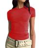 Camiseta informal de manga corta para mujer europea y americana de Amazon, camiseta ajustada de verano de color liso, ropa de calle para mujer, top de fondo