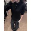 Suéter de tricô com gola polo e trança estilo retrô americano para mulheres, conjunto outono e inverno estilo old money, tricô cleanfit com gola henley