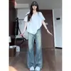 Jeans Rectos Retro Estilo Americano Micro-Lar para Mujer Verano 2025 Forma de Pera Ajustados Adelgazantes de Pierna Ancha