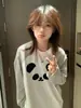 Camiseta Manga Longa com Estampa Divertida de Desenho Design Contrastante Listrada Gola Redonda para Mulheres Primavera & Outono Nova Moda Top Versátil