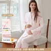 Atacado de roupa de maternidade de algodão com decote em V estilo kimono, novo pijama de outono com mangas compridas e calças compridas para amamentação para mulheres em casa
