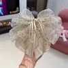 Grampo de rabo de cavalo suave em rede estilo coreano para mulheres, presilha de cabelo de fita floral de alta qualidade, presilha de tubarão estilo preguiçoso com laço, acessório de cabelo