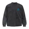 Camiseta de manga larga con estampado de letras de estrella de cinco puntas para hombre, corte holgado, estilo callejero americano, top casual de otoño con cuello redondo