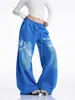 Pantalones de chándal con estampado de letras degradadas estilo europeo y americano para mujer, otoño, corte holgado, estilo casual, caída fluida, pantalones de pierna ancha para danza jazz