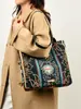 Bolsa Tote de Lona Estampada de Grande Capacidade para Mulheres, Estilo Nacional, Artística, Toque de Luxo, Bolsa de Ombro, Direto da Fábrica, em Estoque