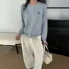 Cardigã de tricô macio e fino com design de outono para mulheres, bordado de pônei, gola redonda, corte solto, top que afina