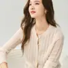 Cárdigan de punto suave y cómodo con cuello redondo y cierre de botones, hecho de una mezcla de cachemira y seda, un nuevo estilo de otoño para mujer