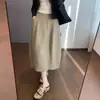 Estilo Sencillo para el Trabajo, Diseño con Corte Dividido, Suave y Elegante, Dobladillo Ligeramente Holgado en Línea A, Falda Tulipán de Largo Medio B0902Q