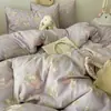 Conjunto de Quatro Peças de Gaze Dupla de Algodão Puro Classe A Roupa de Cama Capa de Edredom Conjunto de Três Peças Lençol de Cama para Dormitório de Estudante Capa de Edredom 4