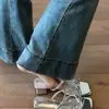 Sandalias Zapatillas Francesas Plateadas con Lazo 2026 Punta Cuadrada Tacones Altos Nuevo de Una Correa Falda de Hada Ropa de Exterior Mujer