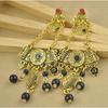 Pendientes colgantes con borlas de estilo retro transfronterizo, con cuentas geométricas talladas, estilo étnico Miao antiguo en oro y plata, joyería al por mayor