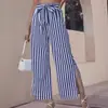 Ropa nueva de primavera y otoño 2023 para mujer, transfronteriza europea y americana, Amazon TEMU, pantalones holgados de moda casual a rayas con abertura para mujer