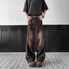 Nuevos jeans unisex de pierna ancha, rectos, casuales, de tiro alto, con dobladillo curvo, lavados vintage, desgastados, de longitud hasta el suelo, de moda, transfronterizos