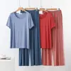 Conjunto de Dos Piezas de Pantalones Anchos de Manga Corta Sueltos de Modal para Verano Ropa de Casa Talla Grande Casual Cuello Redondo Delgado