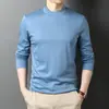 Camiseta de Algodão Masculina Gola Semialta Outono 2024 Nova Masculina de Alta Qualidade 100% Algodão Top Camisa Base Fina