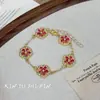 Pulseira Flor de Diamante Vermelho Brilhante Totalmente Diamantada Vintage Novo Estilo Chinês Moda de Luxo Leve Versátil Temperamento Exquisito Joia Feminina