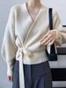 Cardigan Elegante de Tricô Feito Sob Medida com Cadarço para Mulheres, Suéter Casaco Fashionável de Malha Slim-Fit com Estilo Maduro para Mulheres