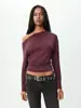 Bestseller Transfronteiriço Europeu e Americano Camiseta de Manga Longa de Um Ombro Franzido Lateral Cintura Marcada Ombro a Ombro Curta Ajustada Top Base