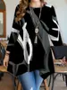 Ropa de Mujer Europea y Americana Transfronteriza Tallas Grandes Top de Manga Larga de Longitud Media Estampado con Bloques de Color 3D 2026 Nuevo Producto Transfronterizo Venta Caliente
