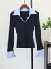 Camisa de Retazos Estilo Nuevo Otoño/Invierno 2026 Suéter de Punto Falso Dos Piezas Top Ajustado Elegante Suéter Pulóver para Mujer Moderno