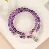 Pulsera de Amatista con Doble Círculo y Cuentas Pulsera de Bendición de Paz con Cristal Blanco Joyería para Niñas del Día de San Valentín Chino