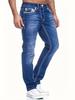 Pantalones Vaqueros para Hombre Elásticos de Mezclilla Pierna Pequeña Multi Bordado Adelgazantes Adelgazantes Azules Pantalones de Hombre, Adecuados para Todas las Estaciones