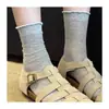 Calcetines Grises Estilo Ballet Miu para Mujer, Calcetines Finos de Media Pantorrilla para Primavera y Verano con Bordes Fruncidos, Combinados con Calcetines Slouch Estilo Mary Jane para Mujer