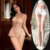 Camisón de encaje puramente sensual con copas para mujer, ropa de dormir sexy de alta gama con diseño calado, prenda de estar cómoda de una sola pieza