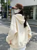 Sudadera Retro Americana High Street para Mujer Primavera Otoño Oversize Color Sólido Delgada con Capucha Estilo Perezoso Cárdigan