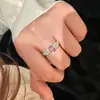 Anillo de Nácar Rosa Natural Inspirado en la Dopamina con Corindón Rojo, Aguamarina y Diamante Huevo de Paloma para Mujer