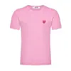 Camiseta de Marca Moderna Estilo Japonés Heyplay Corazón de Melocotón Unisex Cuello Redondo Algodón Puro Manga Corta Color Sólido Bordado Rojo Brillante Estilo Pareja