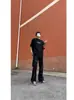 Jeans Negros Acampanados Sueltos Oscuros Estilo High Street Americano con Múltiples Cremalleras, Diseño Único, Pantalones Casuales Unisex