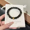Pulseira redonda com contas de obsidiana prateada e uma única pedra olho de tigre, pulseira elástica unissex para casal, pulseira de joia