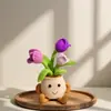 Plantas em Vasos de Flores Crochê com Fio Feito à Mão, Tulipas, Girassóis, Margaridas, Enfeites de Mesa, Presentes de Feriado Atacado