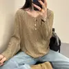 Tricô com Decote V Feminino Tops de Manga Longa 2025 Novo Estilo Outono Inicial Moda Loose Peça Externa Pulôver Tricô Fino